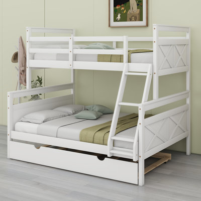 Twin Over Full Bunk Bed With Ladder, Heavy-Duty Sturdy Bedframe With Ladder And Safety Guardrail, Pine Wood Bunk Bed With Twin Size Trundle, Convertib by Ophelia & Co.