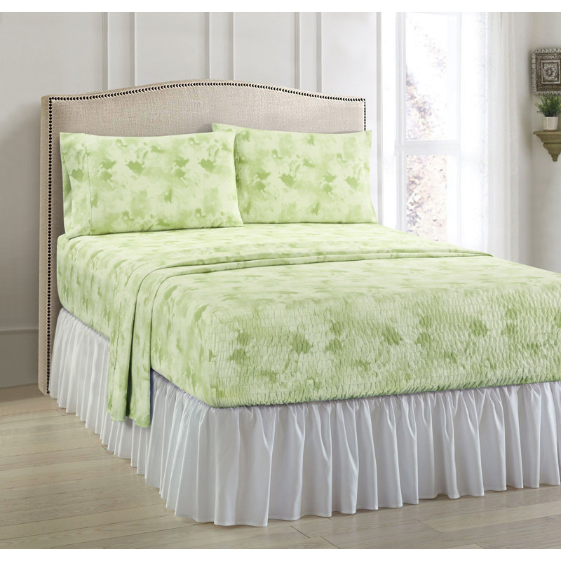 Anti-Wrinkle Soft Microfiber Watercolor BedTite Tight Grip Sheet Set, Twin Sheet Set with 2 Pillowcases, Sage