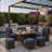 7 Piece  Wicker Patio Dining Set  9-Seat  Outdoor Sectional Cushions Sofa With Ottomans & Dining Table Porch Backyard Garden-782231618