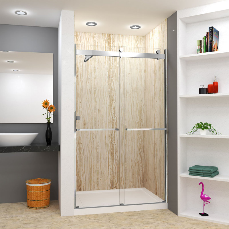 Porte de douche coulissante sans cadre Transoli Brianna, l 48 po x H 80 po, verre trempé transparent de 5/16 po