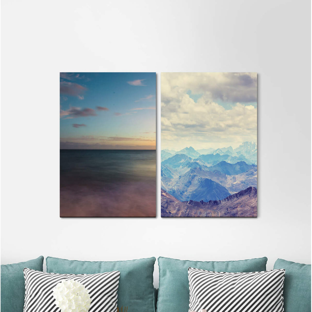 2-tlg. Leinwandbilder-Set - Grafikdruck „Sea Horizon Mountain Range Huayhuash Peru Andes South America”