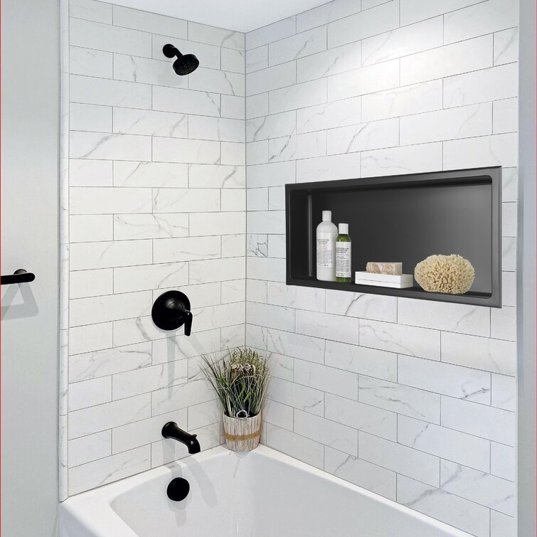 Bernkot Stainless Steel Shower NICHE 24 x 12 Matte Black No Tile Needed Recessed Shower Shelf for Bathroom Storage Over Mount Installation