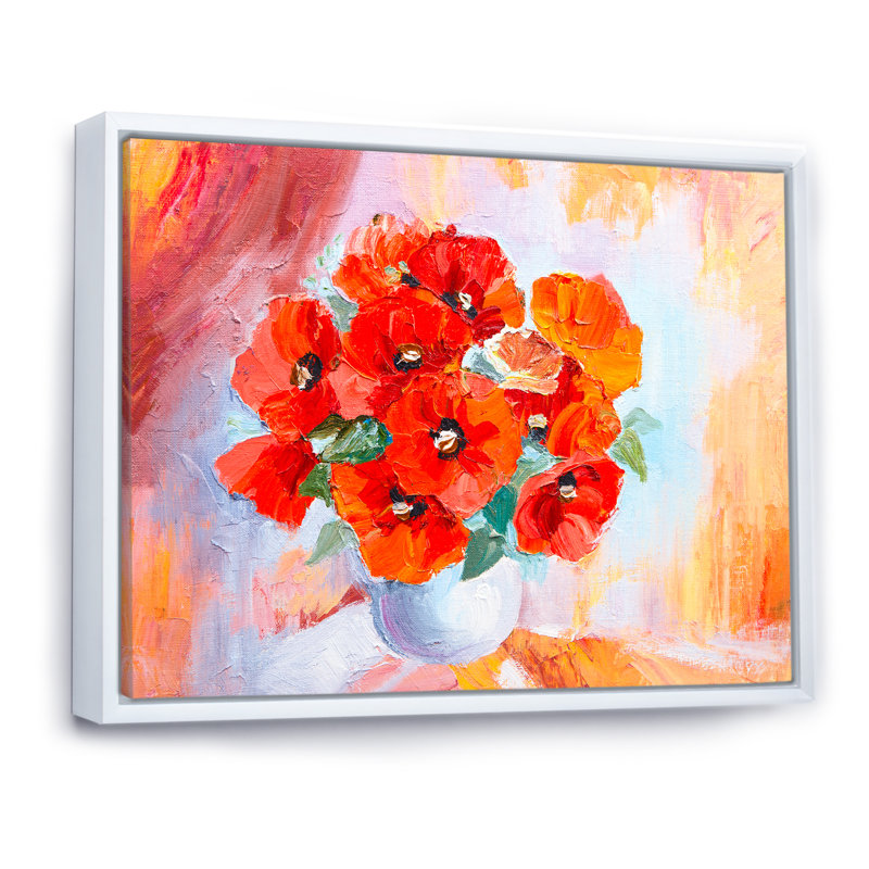 Still Life Red Flowres Bouquet - reproduction de cadre flottant sur toile, H 16 po x l 32 po x P 1 po