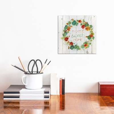 Nasturtium Wreath by Sally Swatland - Wrapped Canvas Painting