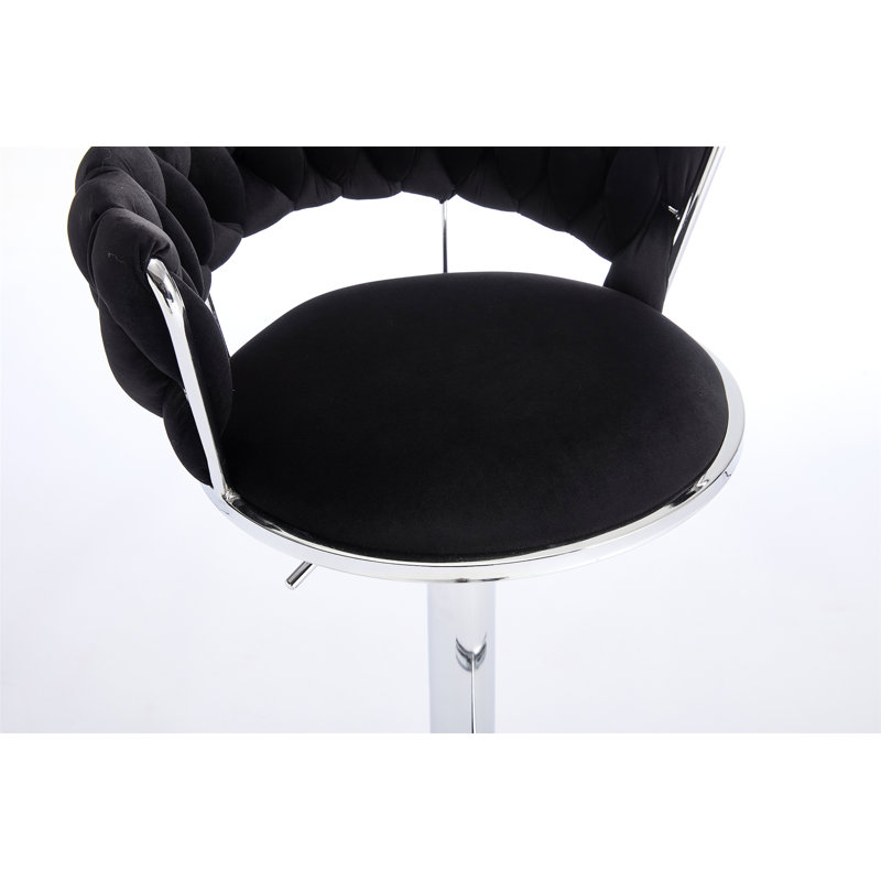 Tabouret de bar rotatif à hauteur réglable en velours, Argent argent, Noir, noir, noir, noir