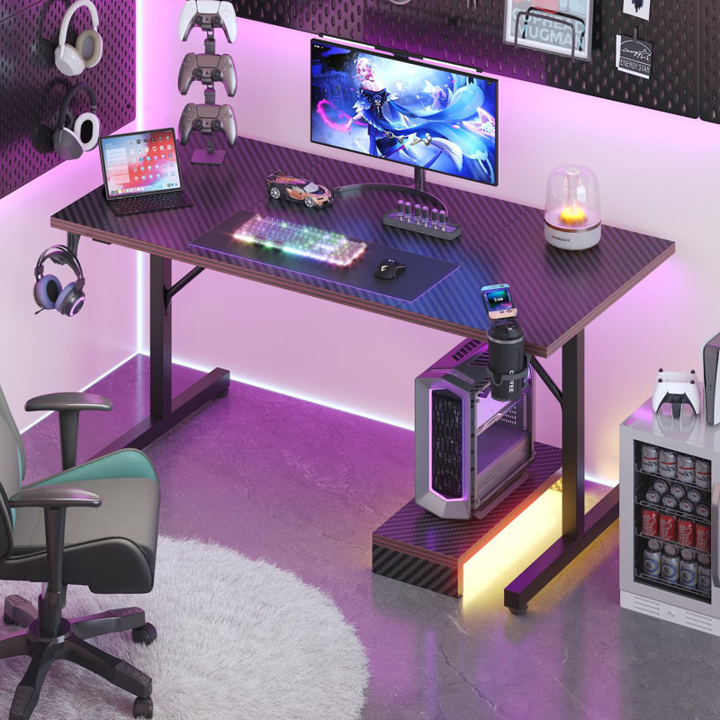 Black Computer Gaming Desk With Monitor Stand Home Office Desk