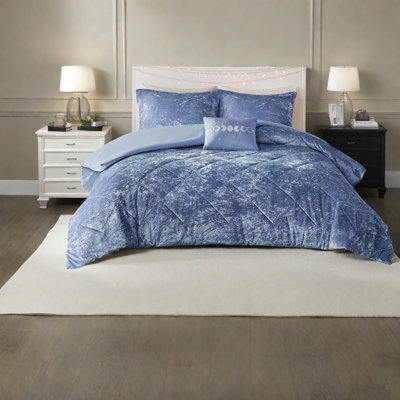 Ensemble de literie en velours luxueux, double / grand, bleu pervenche, avec coussin décoratif