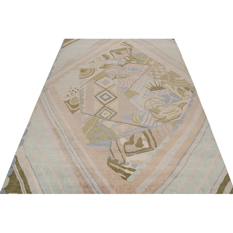 Art Deco Hand Knotted Wool Geometric Area Rug, Rectangle 10' x 14'