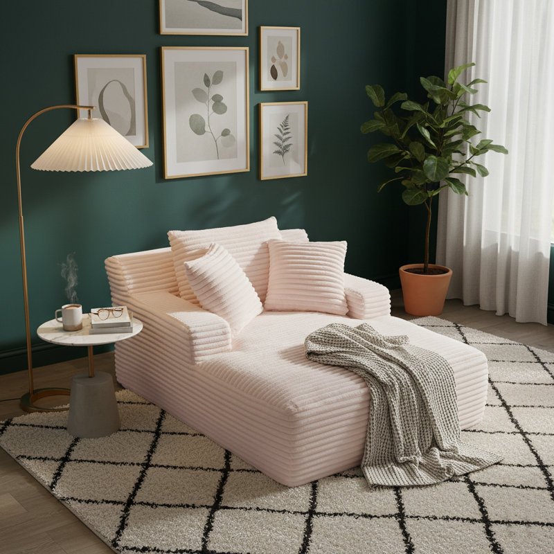 No-Assembly Oversized Bean Bag Sofa,  Plush Lounger for Living Room, Pink Corduroy