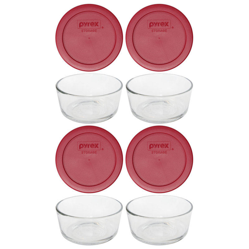 Bols en verre Pyrex 7200 et couvercles assortis 7200 PC, Rouge