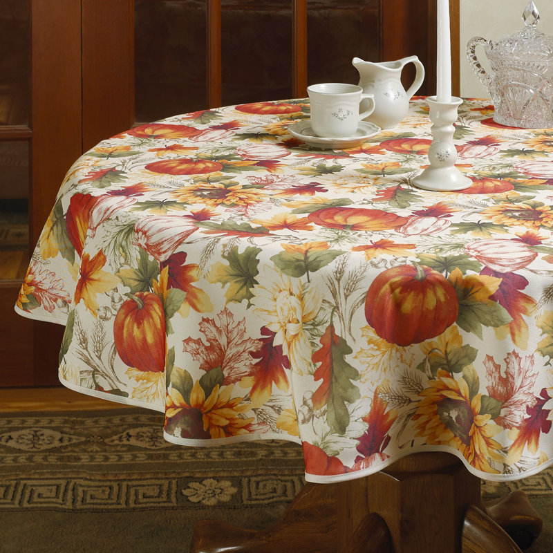 Purifoy Fall Harvest Pumpkins and Autumn Leaves Printed Tablecloth