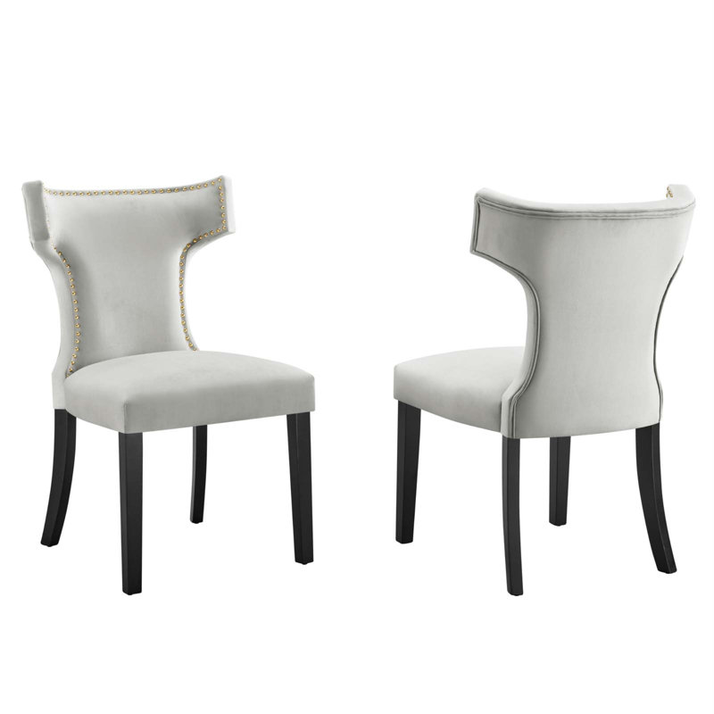 Modway Curve Performance Velvet Dining Chairs, Light Gray