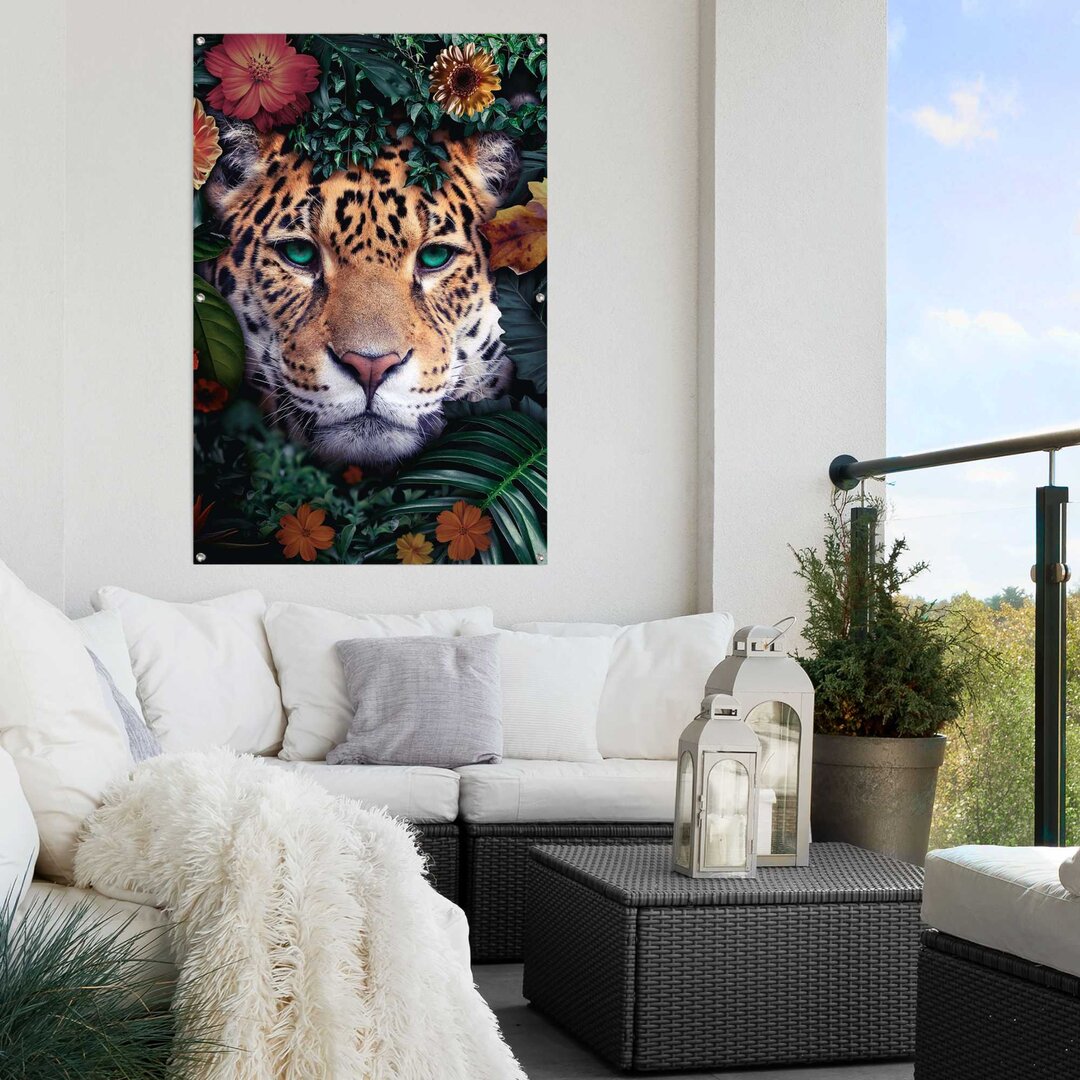 Gartenposter Leopard Blumen - Pflanzen - Farbenfroh - Tiermotiv