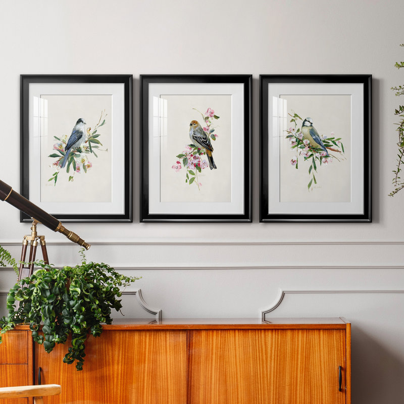 «Spring Song Blue Bird» - ensemble de photos encadrées, H 18,5 po x l 73,5 po x P 1,5 po, Noir