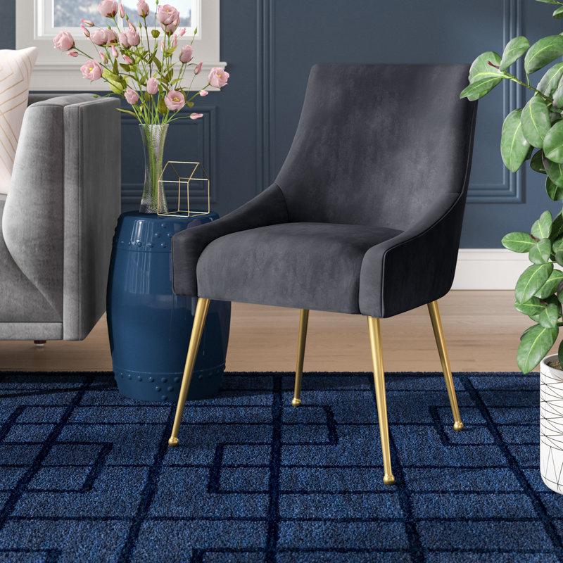 19'' H Velvet Upholstered Metal Parsons Chair, Gray Velvet, Gold
