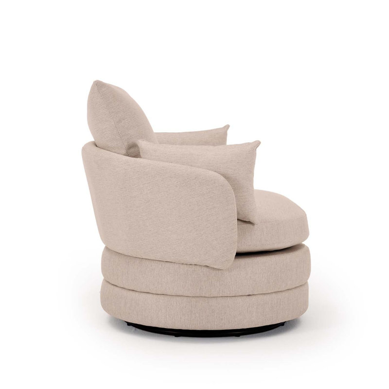 Upholstered Swivel Barrel Chair, Cream Beige Linen