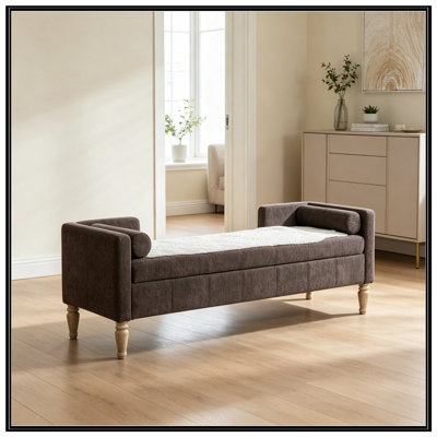Banc de rangement en chenille avec accoudoirs et 2 traversins