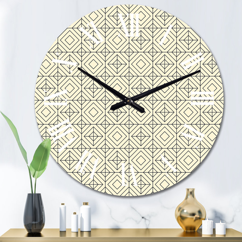 Horloge murale à motif de croix et carrés géométriques beiges, Grand