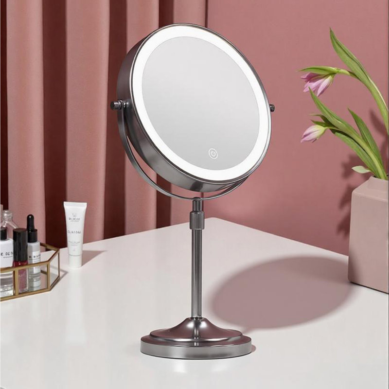 8"Makeup Mirror With 1X/10X Magnification Height Adjustable Makeup Mirror, Gray
