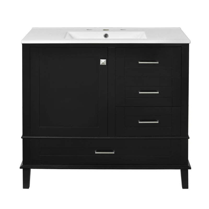Storage Single Bathroom Vanity With Ceramic Top, Black