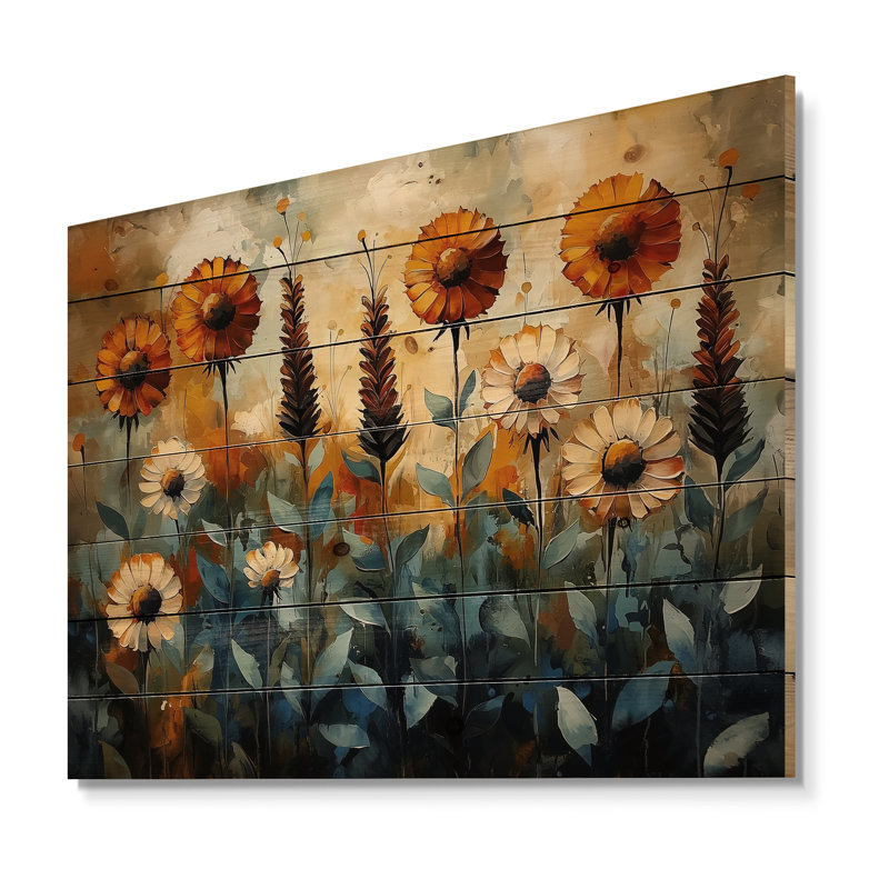 Dreamy Autumn Field of Trestle Flowers - Décoration murale en bois de chardon - sur bois de pin naturel
