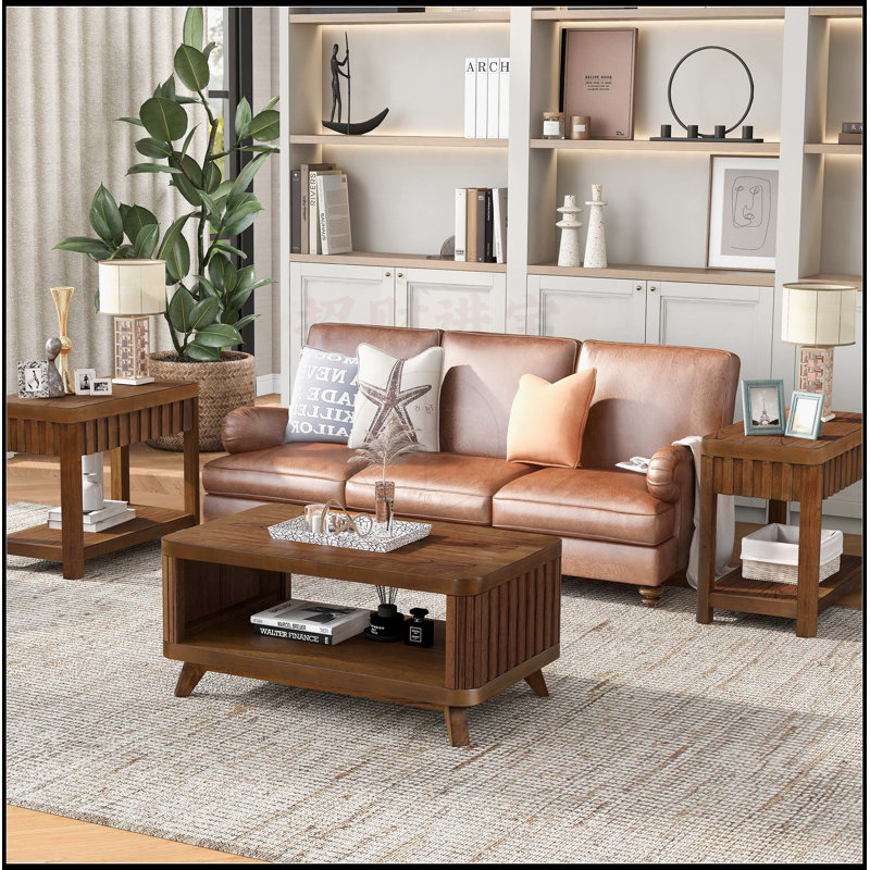 Rectangular Living Room Coffee Table Set, 3-Piece, Walnut