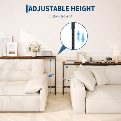 Table console de 220 cm de long, réglable en hauteur, avec station de charge intégrée de 15 cm d'épaisseur, 2 prises secteur, ports USB et USB-C.