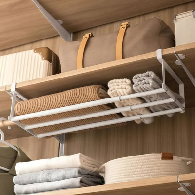 Étagère à chaussures extensible 19,69 - 35,43 pouces, blanche, rétractable sous l'armoire, suspendue au placard, au vestibule, au coin, au garage, peu encombrante et robuste, avec 2 crochets en S