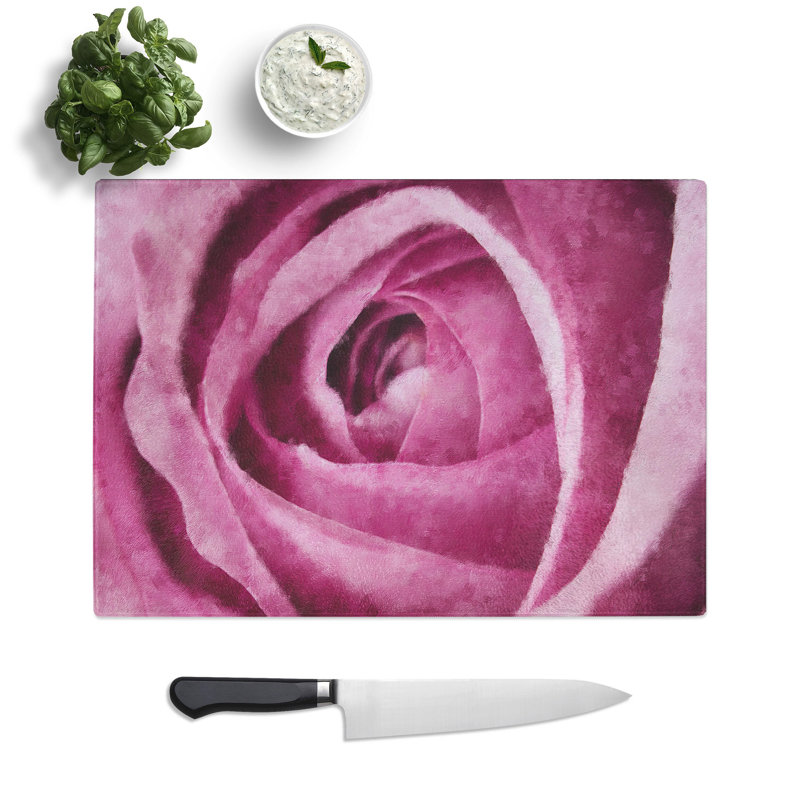 Tempered Glass the Heart of a Pink Rose Chopping Board, 28.5 cm x 39 cm