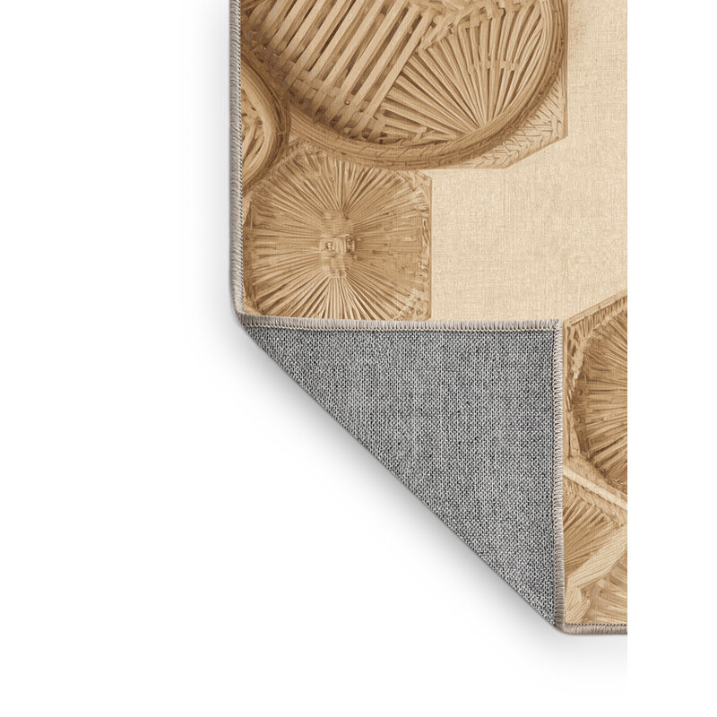 Machine Washable Templeton Dim Sum Basket Global Inspired Geometric Rug in Beige – Beige Binding, 8x10