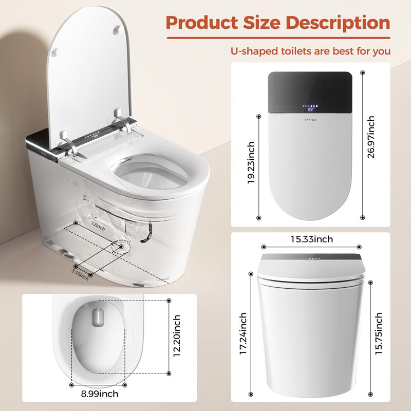 Lavie Craft Smart Toilet – Luxury Bidet Toilet With Self-Cleaning Nozzle, Heated Seat, Warm Water Dryer, LED Display, Remote Control & Auto Flush