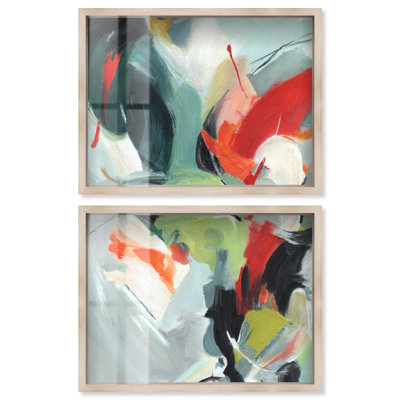 Crimson Pulse I - Ira Comleva Abstract Large 2 Piece Shadowbox Oversized Print by Art Remedy, Blonde Frame, 44 x 33
