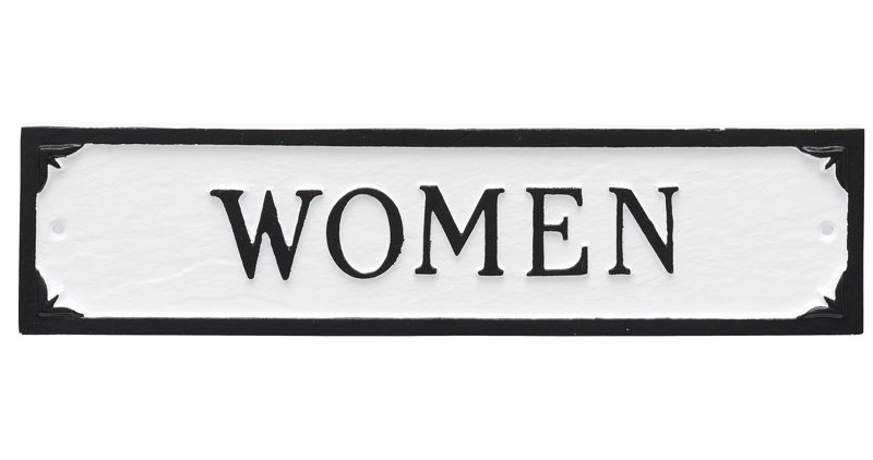 Women Restroom Statement Address Plaque, White/Black
