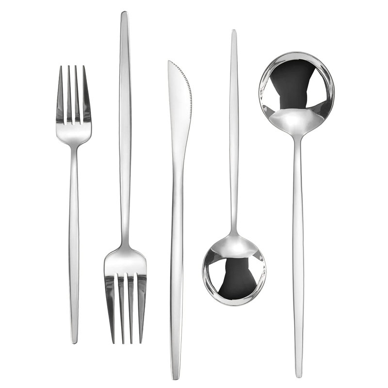 Ensemble de couverts 20 pièces en acier inoxydable, ensemble de couverts en argent poli miroir pour 4, comprend couteaux de table, fourchettes, cuillères, ustensiles durables pour la cuisine, la cuisine et la salle à manger