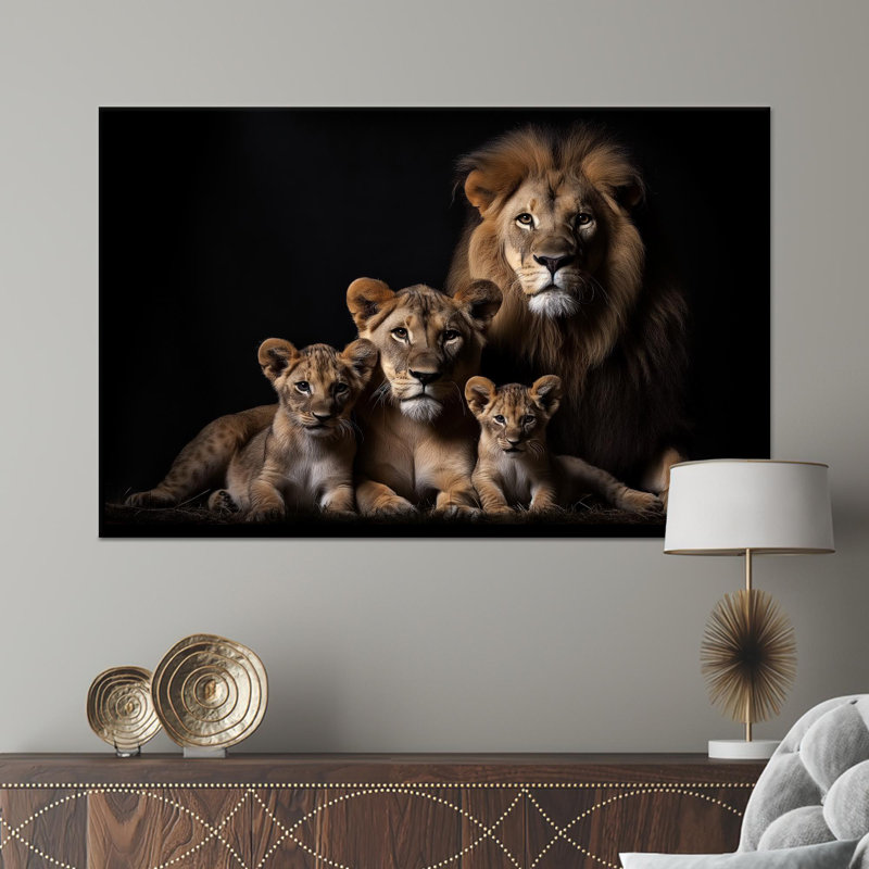 «Lion Family», reproduction d'art sur toile, 1P, encadré noir, 23,7 po H x 31,6 po l