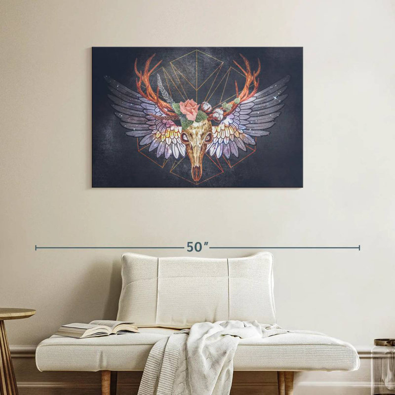Crâne de cerf à motif floral coloré Kerner, H 26 po x l 39 po