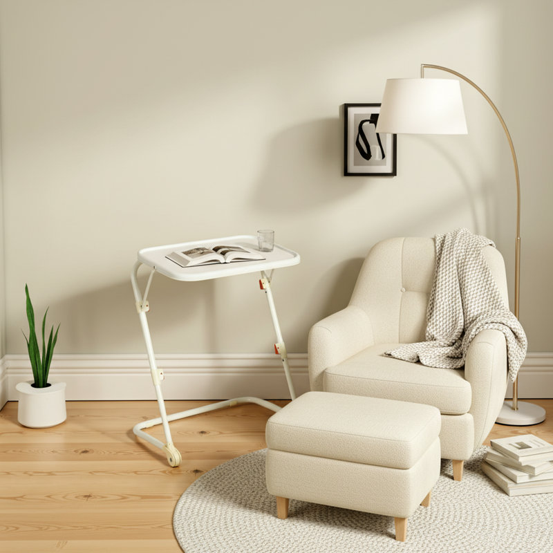 Structure de bureau blanche pliable ajustable en métal léger pour bureau à domicile, Blanc