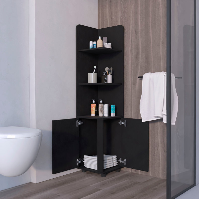Étagère d'angle avec armoire à 3 niveaux Sunriver, poignées en métal