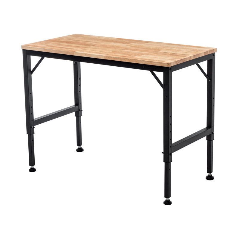 48" Heavy-Duty Adjustable Workbench For Garage, Rubber Wood Shop Table W/Rubber Pads, Hardwood Workstation Weight Capacity Over 2000 Lbs
