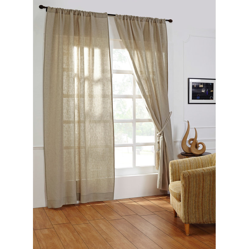 Rideau simple semi-transparent en lin Damron, Naturel