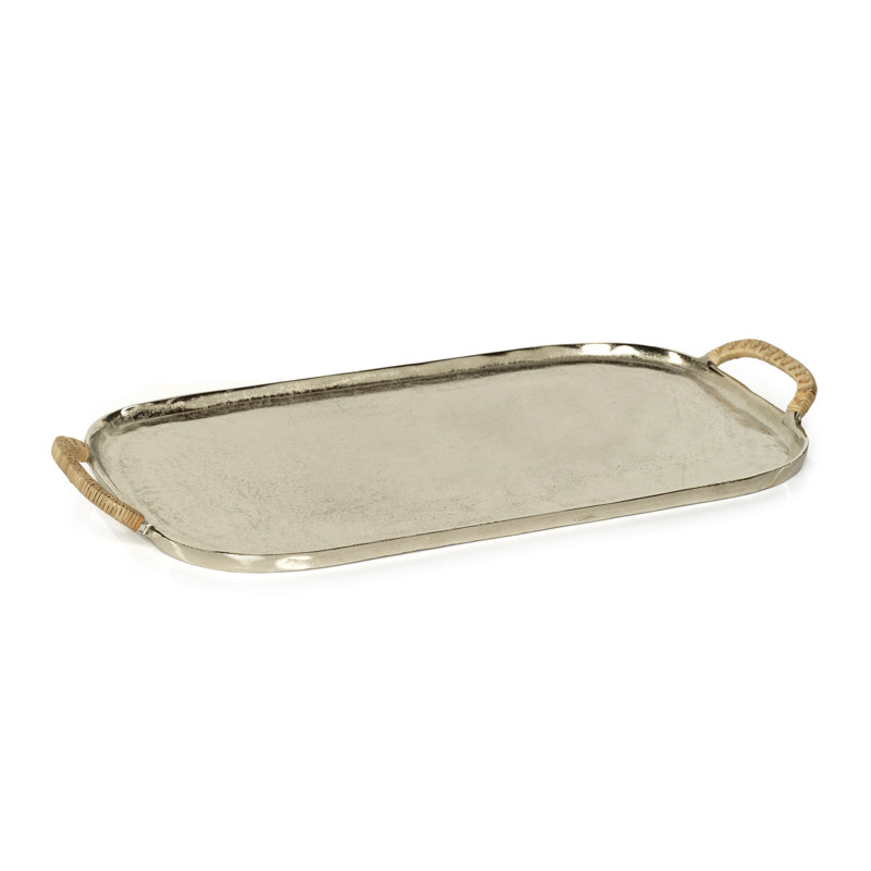 Plateau en aluminium avec poignées en rotin
