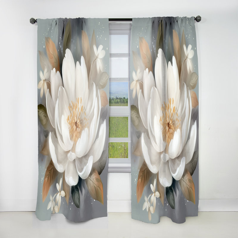 Fleur de pivoine blanche et vibrante - rideau en velours moderne - obscurcissant - 1 panneau, L 52 po x L 90 po