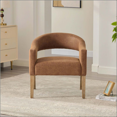 Chaise de salle à manger moderne en polyuréthane rembourrée avec accoudoirs et dossier ouvert avec pieds en bois d'hévéa patiné, fauteuil club latéral creux pour salon, chambre, café, salle à manger, réception
