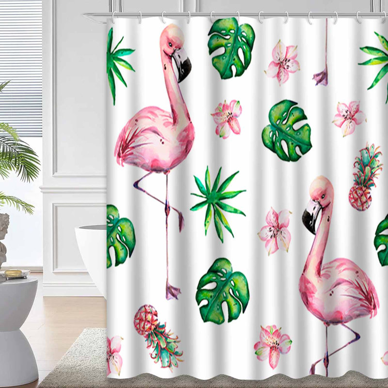 Rideau de douche imperméable aquarelle avec fleurs tropicales exotiques et 12 crochets Aloha, L 72 po x l 84 po