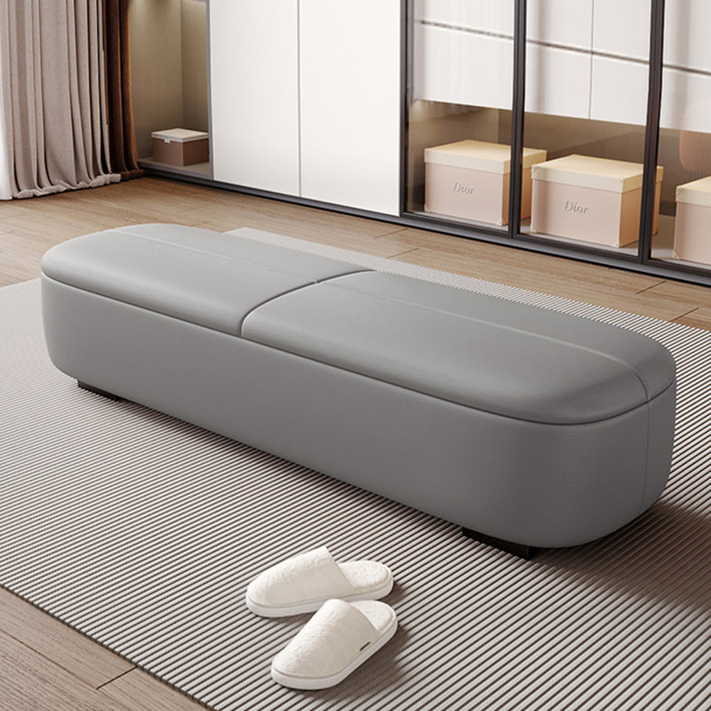 Long banc de rangement en cuir gris, 15.75"H x 70.87"L x 17.72"D, Gris