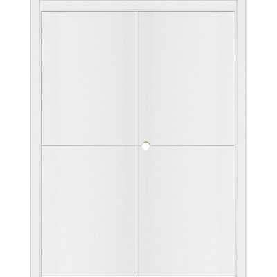 Glam G-Pro 007 Pre-Hung Soft White Laminated Modern Interior Double Door 48in x 80in Left In-Swing
