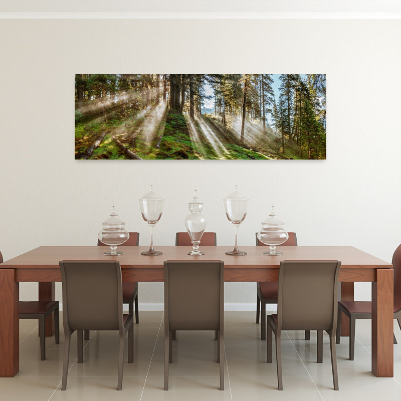 Sun Rays Passing Through Trees In Forest Southeast Alaska Alaska USA by Tom Sheckels - Wrapped Canvas Panoramic Print