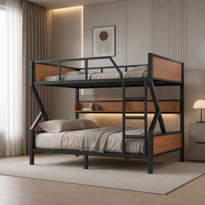 Metal Bunk Bed with Storage Shelves and Lights,Noise-free Design