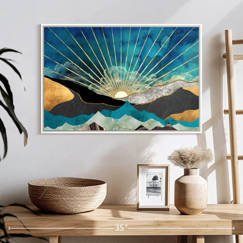Lever de soleil abstrait, Cadre flottant blanc, 25 po x 17 po