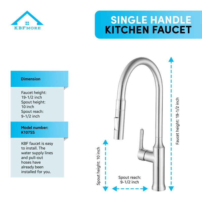 Robinet de cuisine extractible à poignée simple avec douchette à double fonction, Aucun